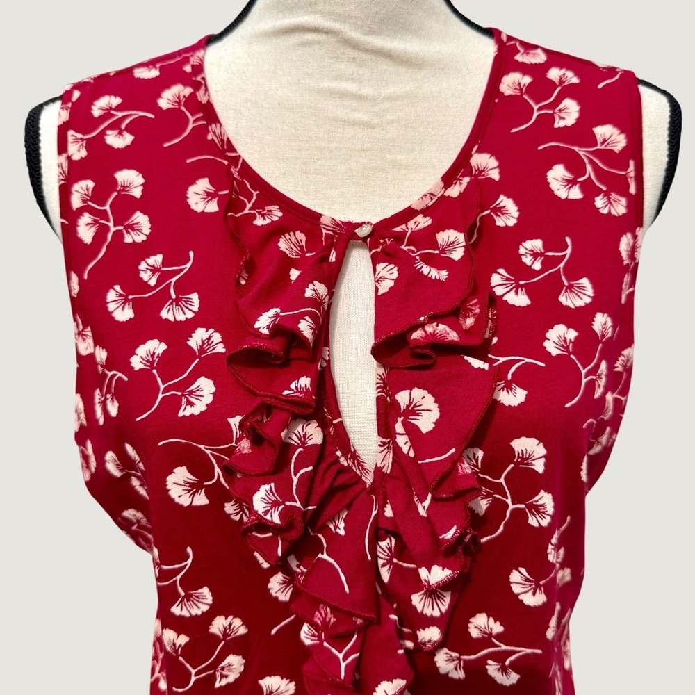 Lauren by Ralph Lauren Red Floral Ruffle Keyhole Sleeveless Cotton Top XL